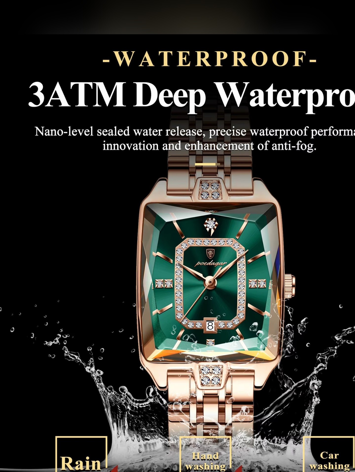 Womens Rose Gold Watch With Green Dial